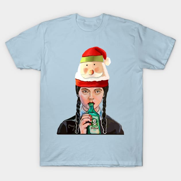 Wednesday Addams, 'coping' with Christmas hat T-Shirt by SmerkinGherkin